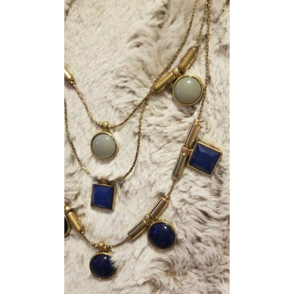 NY Gold Color Chain‎ Layered Blue Circle Square
